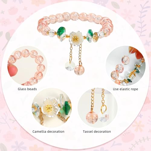 6Packs Colorful Flower Crystal Bracelets,Handmade Stretch Bracelet Floral Beaded Bracelets for Women Jewelry3