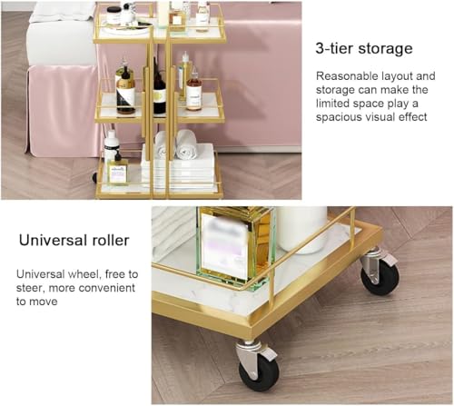 Carrito utilitario de 3 niveles con baldas de mármol organizador de belleza para hogar y salón 6
