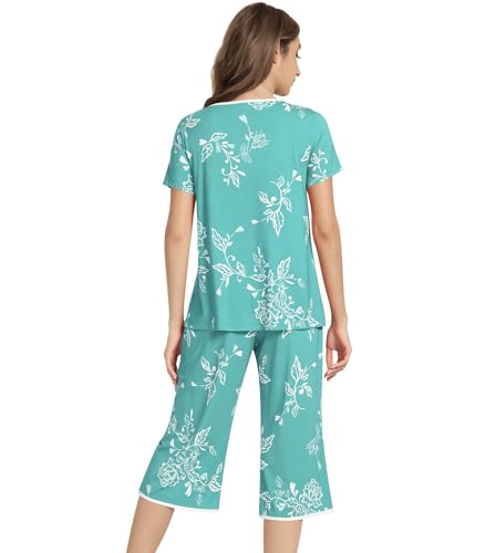 Image of NACHILA Bamboo Viscose Pajamas for Women Lace V Neck Capri Pants Pjs Set