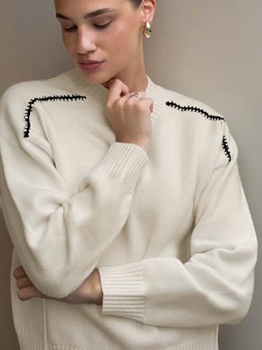ZAFUL Sweaters for Women Crewneck Loose Fit Long Sleeve 2025 Fall Fashion Contrast Knit Pullover Tops