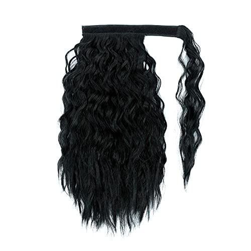 Yinmei Baibian YMBB-YMXMSTMW-14-1B# 14Inch Curly Wavy Ponytail Hair Extension Short Ponytail Hairpieces Black Color Corn Wave Clip In On Pony Tail For Women Girls Synthetic Fluffy Magic Paste Wrap Around Ponytails thumb #4