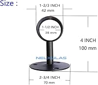 Vista 2 de Barra de armario de acero inoxidable resistente, extremo de barra de cortina soporta enchufe con tornillos a juego (1-1/2 pulgadas, negro)