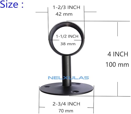 Miniatura 2 de Barra de armario de acero inoxidable resistente, extremo de barra de cortina soporta enchufe con tornillos a juego (1-12 pulgadas, negro)