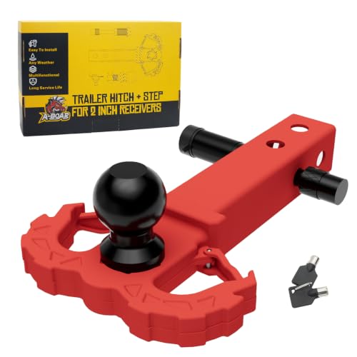 Image of Towing Hitch Step for 2 inch Receivers, Trailer Hitch with 2-Inch Ball Hitch and Trailer Hitch Pin, Drop Forged Steel Truck Hitch Step, 14 Ton (30000 Lbs) Max Break Strength Tow Hitch Receiver, Red