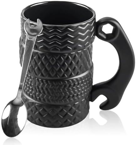 Grande Tasse En Céramique 500 Ml Avec Cuillère – Design 3D Pneu Noir, Pour Maison, Bureau, Cadeau