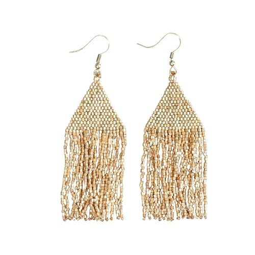 INK+ALLOY Beaded Earrings for Women Dangling, Lexie Medium Fringe Colorful Seed Bead Tassel Boho Earrings, Hypoallergenic Handmade Jewelry for the Modern Bohemian, 3.25-Inch Length