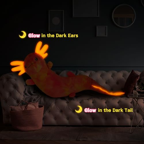 Image of MaoGoLan 48 inch Axolotl Plush Pillow, Glow in The Dark Plush Toy, Rainbow