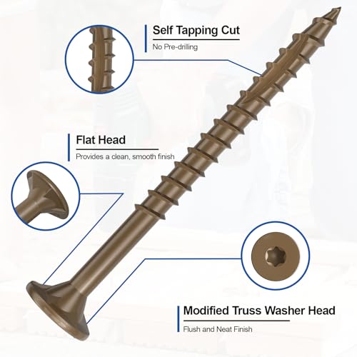 Image of #8 x 2 inch Deck Screws, 100Pcs Star Drive Wood Screws, Rust Resistant Timber Screws for Timber /Log /Landscaping Wood, T20 Star Bit Included, Brown