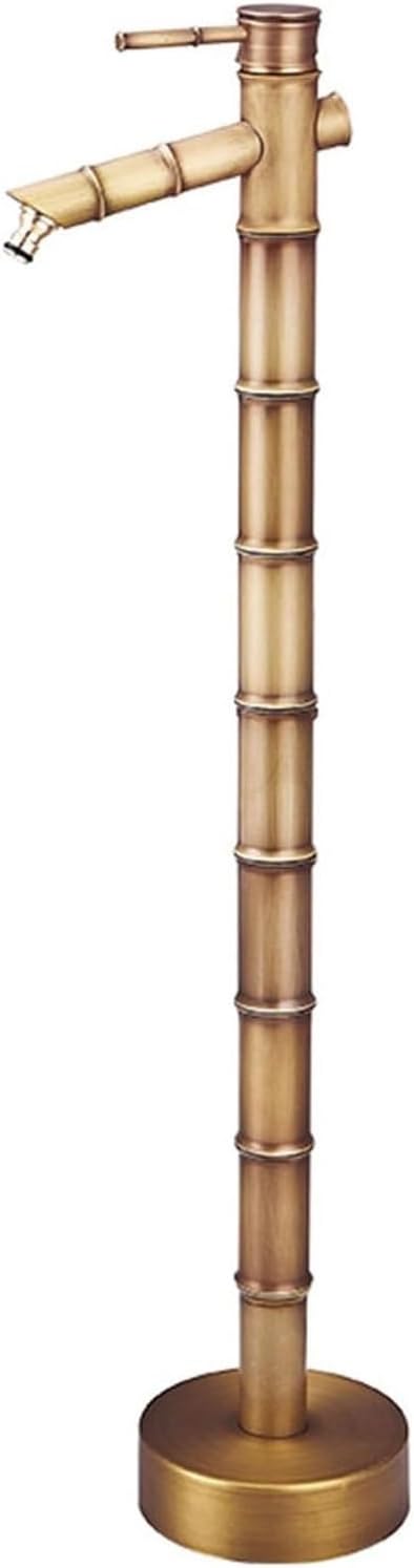 Garden Water Faucet Freestanding Garden Water Column with Faucet Outdoor All-Copper Antique Bamboo Garden Water Column Decorative Yard Floor Mounted Antifreeze Faucet(69.5cm/27in)