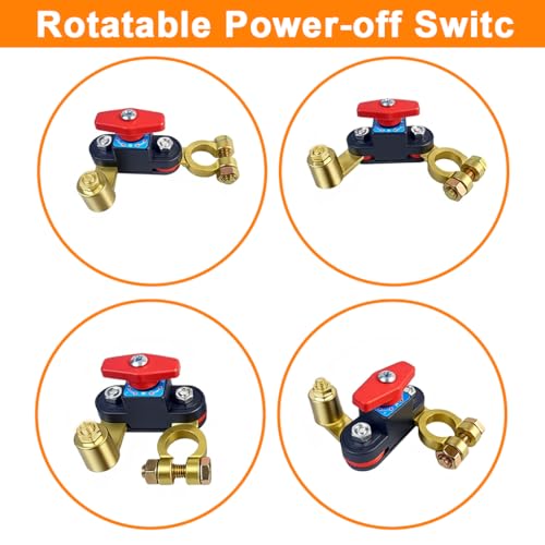 Image of STHIRA Car Battery Shut-Off Switch, Battery Disconnect Switch with Knob Control, Pure Copper Terminal Isolator Cut-Off for 12V /24V Vehicles, RVs, Boats, Trucks, and Off-Road Applications
