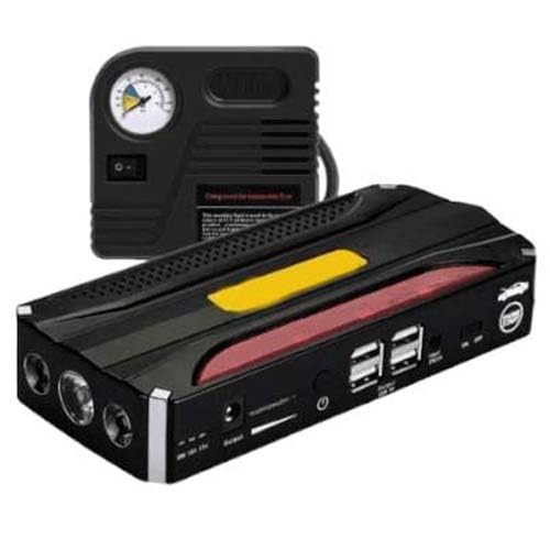 Portable Car Jump Starter & Air Blower Power Bank with 2000A start current, 150PSI inflator, 20,000mAh battery, LED flashlight, USB charging for phones/tablets, fits 6L gas/diesel engines