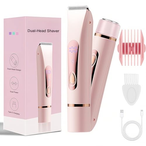 Bikini Trimmer Electric Razors for Women, Rechargeable Pubic Body Hair Trimmer 2-in-1 Electric Shaver for Legs Body Hair, Bikini Shaver (Pink)