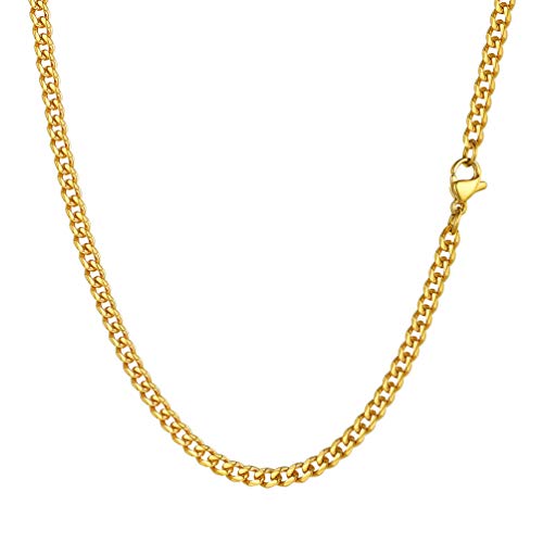 PROSTEEL Men Sturdy Cuban Chain Necklace, 3/6/9/12mm, 14" 18" 20" 22" 24" 26" 28" 30" Length, Gold Plated/316L Stainless Steel/Black (Send Box) 61.0 Centimetres 05: 3mm-gold plated