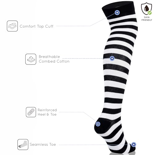 Image of Mysocks Unisex Over the Knee Socks | Stripe Design| Combed Cotton| Hand Linked Toe | Soft Latex Band
