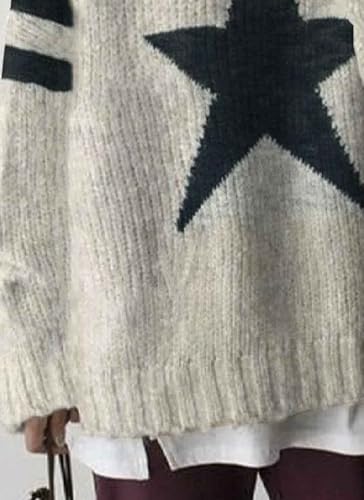 Women's 2024 Fall Fashion Long Sleeve Pullover Knit Star Patterned Crewneck Oversized Sweaters Trendy Outfits Gray4