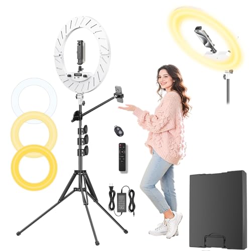 Image of Ring Light 18 inch with Stand, 55w 6700K LED Light,63 inch Tripod,Multi-Angle Adjustable Phone Stand, for iPhone and Android Phones, CRI95, Suitable for YouTube, TikTok, Selfies (White, 18 inch)