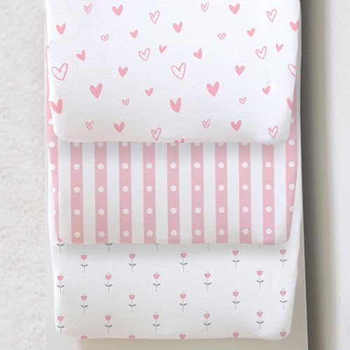 Image of 100% Organic Cotton Baby Lounger or Changing Pad Covers with Reenforced Safety Strap Holes. Fits Evolur, Munchkin, Delta, Snuggle Me and More. Multi-Use, Pink for Girl. 3 Pk of Covers Only.