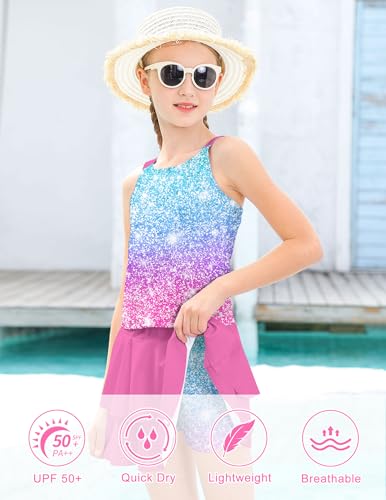 Image of ALISISTER Girls Tankini Swimsuit Two Piece Bathing Suits Summer Beach Swimwear with Shorts for 7-12 Years