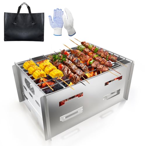 ZGHKXY Portable Charcoal Grill 11" Mini Grill for Picnics Garden Beach Party Camping, Tabletop Wood Stove, Small Smoker BBQ Grills
