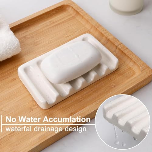 Image of BosilunLife Striped Beige Ceramic Bathroom Accessories Set of 4 | Bathroom Decor Sets Accessories Bathroom Foam Soap Dispenser and Toothbrush Holder Set, Soap Dish, Apothecary Jars.(Foam)