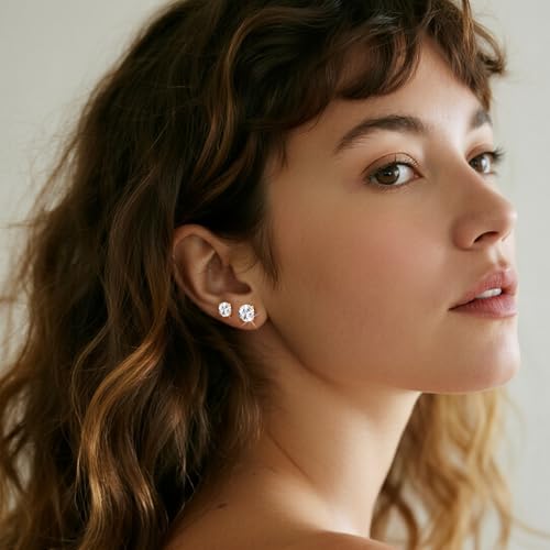 7 Pairs 20G Flat Back Stud Earrings for Women Men Hypoallergenic 14K Gold Plated Surgical Steel Stack Cartilage Earrings for Multiple Piercing Sensitive Ears Bonus Plum Blossom FlatBack Studs CZ 2-8mm4