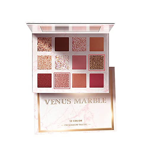 VENUS MARBLE 12 Colors Eye Shadow Matte Eyeshadow Palette Glitter Make Up Palletes Eye Makeup Beauty Glazed Eyeshadow Palette Makeup Shimmer Eye Shadow Powder (Pink style)