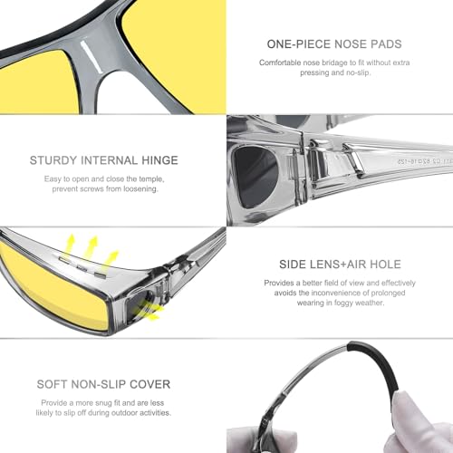 Image of HAOLOTA Night Vision Driving Over Glasses, Polarized Nighttime Glasses Men Women Anti Glare Yellow Tinted Lens