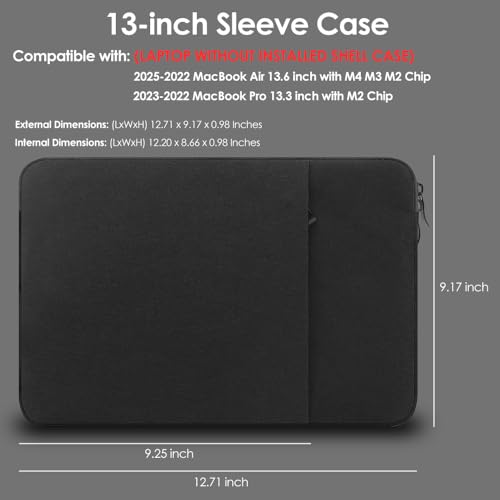 ProElife 13-Inch Laptop Sleeve Case for 2025-2022 MacBook Air 13.6 inch with Apple M4 M3 M2 Chip & MacBook Pro 13.3 inch M2 Chip Accessory Traveling Carrying Canvas Bag Cover Simple Case (Black)