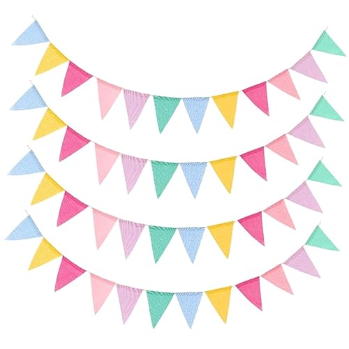 PRETYZOOM 4pcs Burlap Triangle Banner Rope Colorful Linenette Flag for Party Decorations