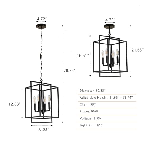KMaiPem Black Chandelier, 4-Light Modern Farmhouse Foyer Lighting Fixtures by KMaiPem - Used condition - Image 2