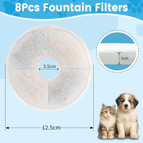 8 Stück Rund Katzenbrunnen Filter, Filter für Katzenbrunnen mit Harz und Aktivkohle, Trinkbrunnen Filter für Katzen und Hunde, Dreifach-Filterun Ersatzfilter Katzen für 3L Catit filter