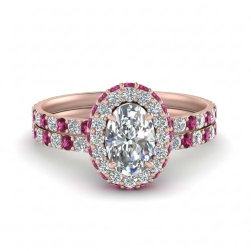 Bague de mariage ovale halo de diamants plaqué or rose finie l'allergie toutes tailles