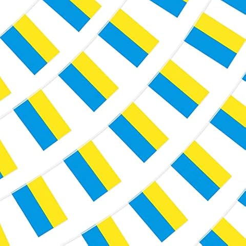CIOEY Ukraine String Flags Ukrainian Mini String Flag Banner, I Stand with Ukraine,Hanging Flags for Indoor Outdoor Decor, 16.4 Ft 20 Flags Cover
