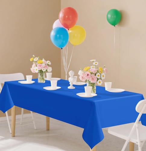 Image of SietDESEO 2 Pack Royal Blue Plastic Tablecloth Rectangle 54 x 108 Premium Disposable Table Cloth Plastic Blue Table Cover for Wedding Baby Shower Party Decorations