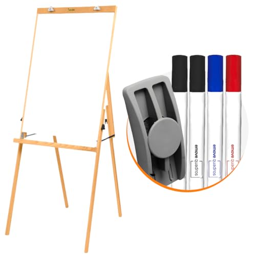 Kit Cavalete Porta Bloco Flip Chart Com Quadro Branco Para Palestras E Reuniões + 4 Canetas Apagador