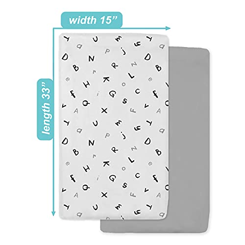 Image of American Baby Company 15 inch x 33 inch Fitted Bassinet Sheet, 100% Natural Cotton Jersey Knit, Gray /Alphabet, Soft Breathable, for Boys and Girls, 15x33 Inch Pack of 2