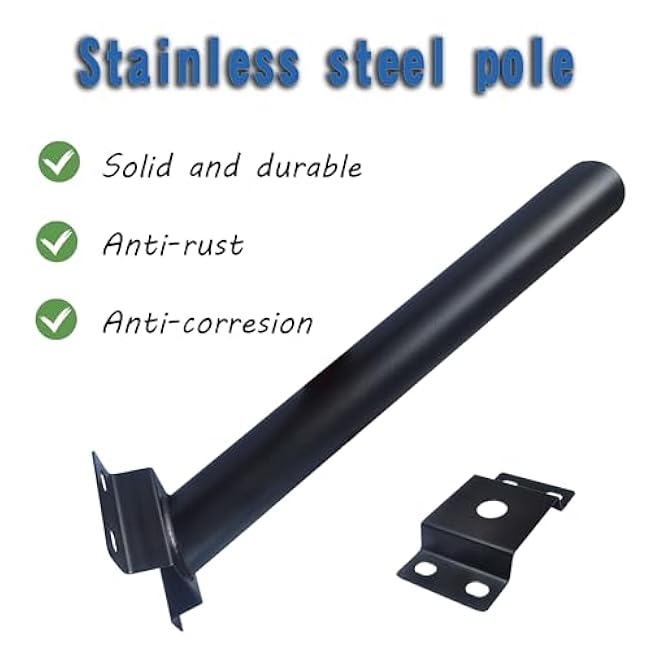 Solar Light Pole - Stainless Steel Solar Street Light Mounting Bracket for Outdoor Light Post Mount for Barn Lights, Post Trees Black Security Light Mount Extension Arm Pole Kit (1.9IN)