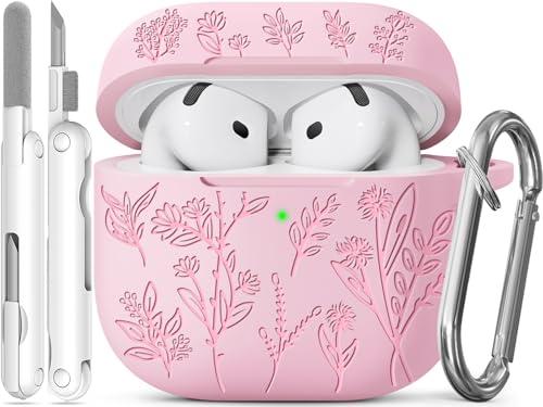 Image of for Airpods 4 Case, Ekoonpft Flower Engraved Cases for Apple AirPods 4th Generation 2024, Soft Silicone Cover for Women Girly with 3-in-1 Cleaning Kit & Keychain, Anti-Scratch, Shockproof