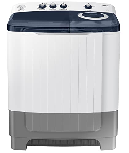 Image of Samsung 8 Kg Semi-Automatic 5 Star Top Load Washing Machine Appliance (WT80R4200LG /TL, Light Grey, Royal Blue Lid (Transparent), Hexa Storm Pulsator)