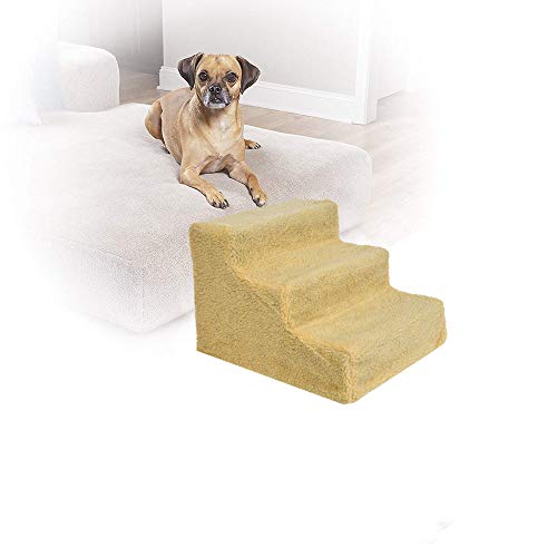 Chezaa Pet Stairs 3 Step Pets Ramp Cat Dog Ladder with Washable Cover,Durable Foldable Metal Frame,Suitable for Small or Medium Pets- Ship from USA (Beige)