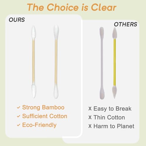 Image of Bamboo Cotton Swabs, Soft Lint-Free Double Tips, 1000 Count Storage Box | Organic Cotton Buds with Durable Bamboo Sticks, Biodegradable Swabs for Makeup, Ear Care, Cleaning, Pet Grooming, Crafts
