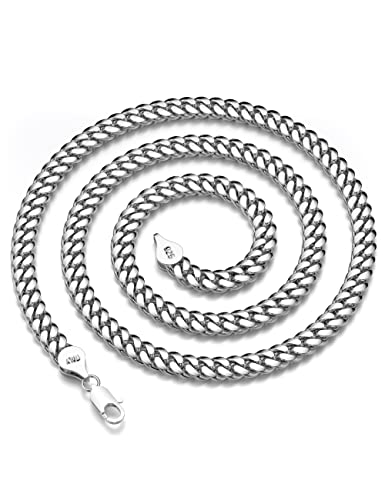 925 Sterling Silver Cuban Chain Lobster Clasp 7/8/10mm Silver/Gold Over Cuban Link Curb Chain Necklace for Men Women Diamond Cut 16-30 Inches