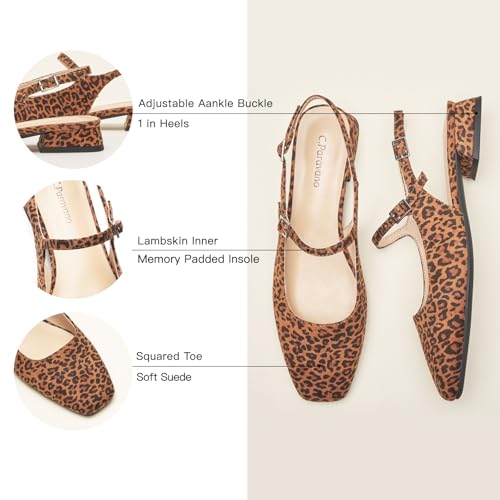 Image of C.Paravano Square Toe Slingback Flats Sandals for Women Flat Block Heel