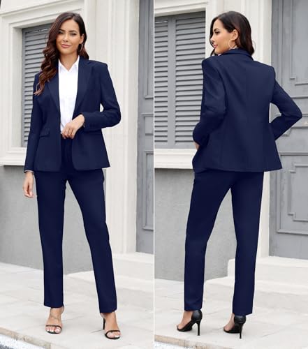 Women's Suit 2 Piece Slim Fit Formal Notched Lapel Lady Solid Work Outfits Casual Blazer Jacket Pants Set for Business Office - Image 6
