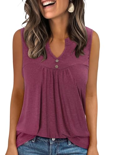 KISSMODA Tank Tops for Women Summer Casual Sleeveless Shirts Dressy Trendy V Neck Tunics Loose Notched Blouses S-3XL
