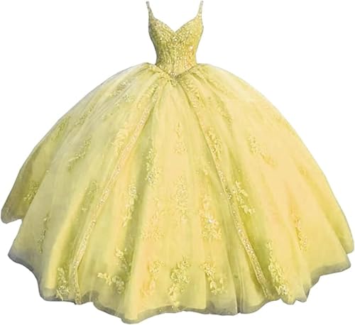 Women's Sweetheart Quinceanera Dresses Ball Gown Spaghetti Straps Lace Applique Sweet 16 Dresses for Teens