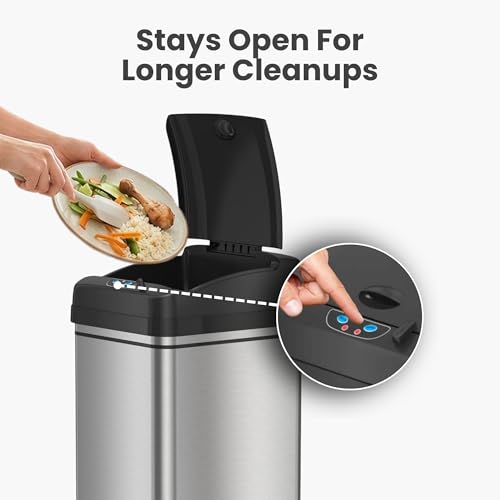 Image of iTouchless 13 Gallon Patented Sensor Trash Can with AC Adapter & Odor Filter, Original Inventor 50L Automatic Kitchen Garbage Bin, Fingerprint-Proof Stainless Steel, Pet-Proof Lock, Soft-Close, Silver