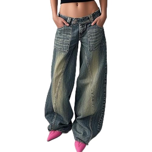 Vhersily Pantalones de yoga deportivos para mujer, ligeros, de verano, informales, cargo, pantalones vaqueros Baggy cintura alta baja con botones elásticos Flare Leggings para el tiempo libre, con