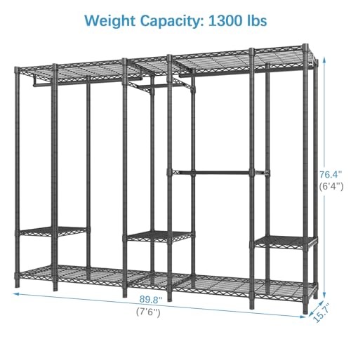 VIPEK V50 Extra Large Portable Closet Rack Bedroom Armoire Freestanding Wardrobe Closet, Heavy Duty Clothes Rack Multi-Functional Metal Clothing Rack for Hanging Clothes, Max Load 1300lbs, Black