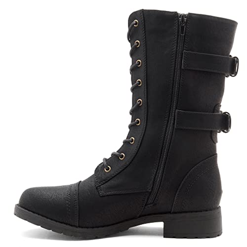 Herstyle Florence2 Women's Combat Booties Mid-Calf Boots Ankle Lace Up Military Shoes Black 9.0 #TOP2